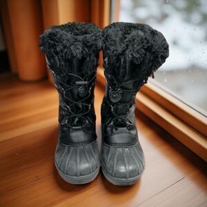 Cat & Jack Girls Constance Faux Fur Lace Up Winter Boots Black Glitter Size 2